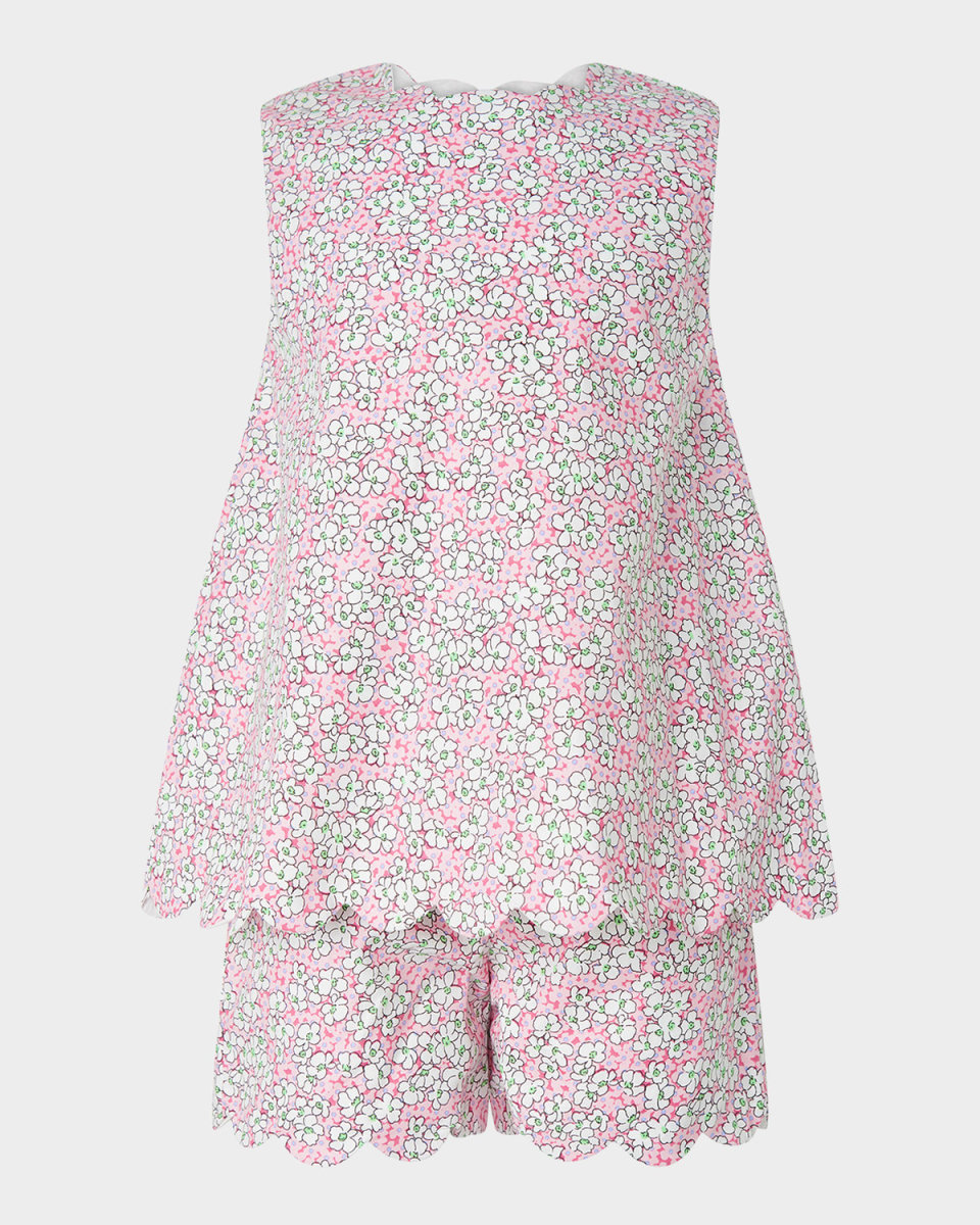 Girl's Scalloped Trim Floral-Print Top & Shorts Set, Size 2-
